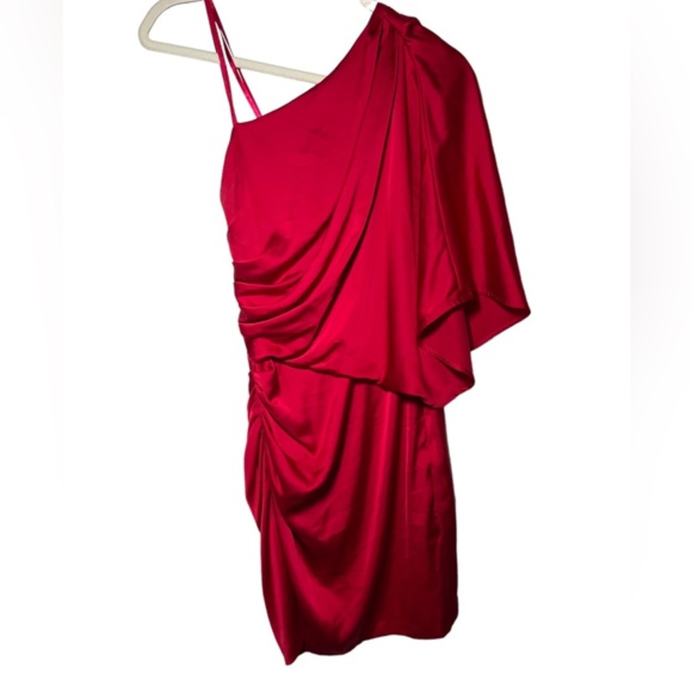 Cache Cherry Red One‎ Shoulder Ruched Dress - Picture 6 of 8